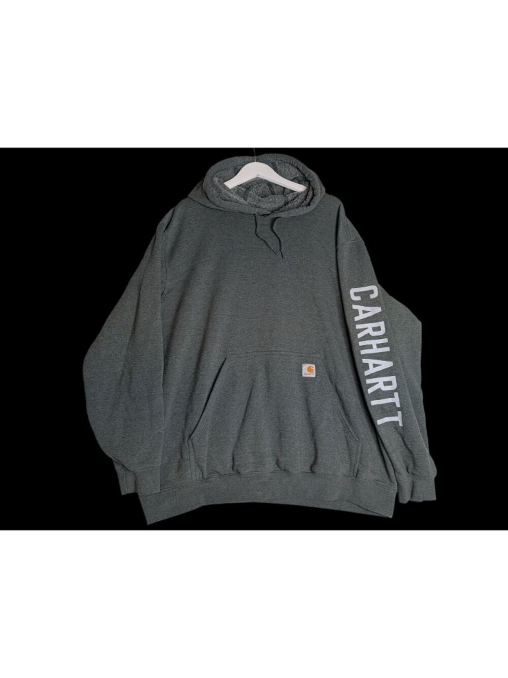 Carhartt Mens Heather Gray Loose Fit Logo Hoodie 2XL With Sleeve Spellout - Picture 7 of 10